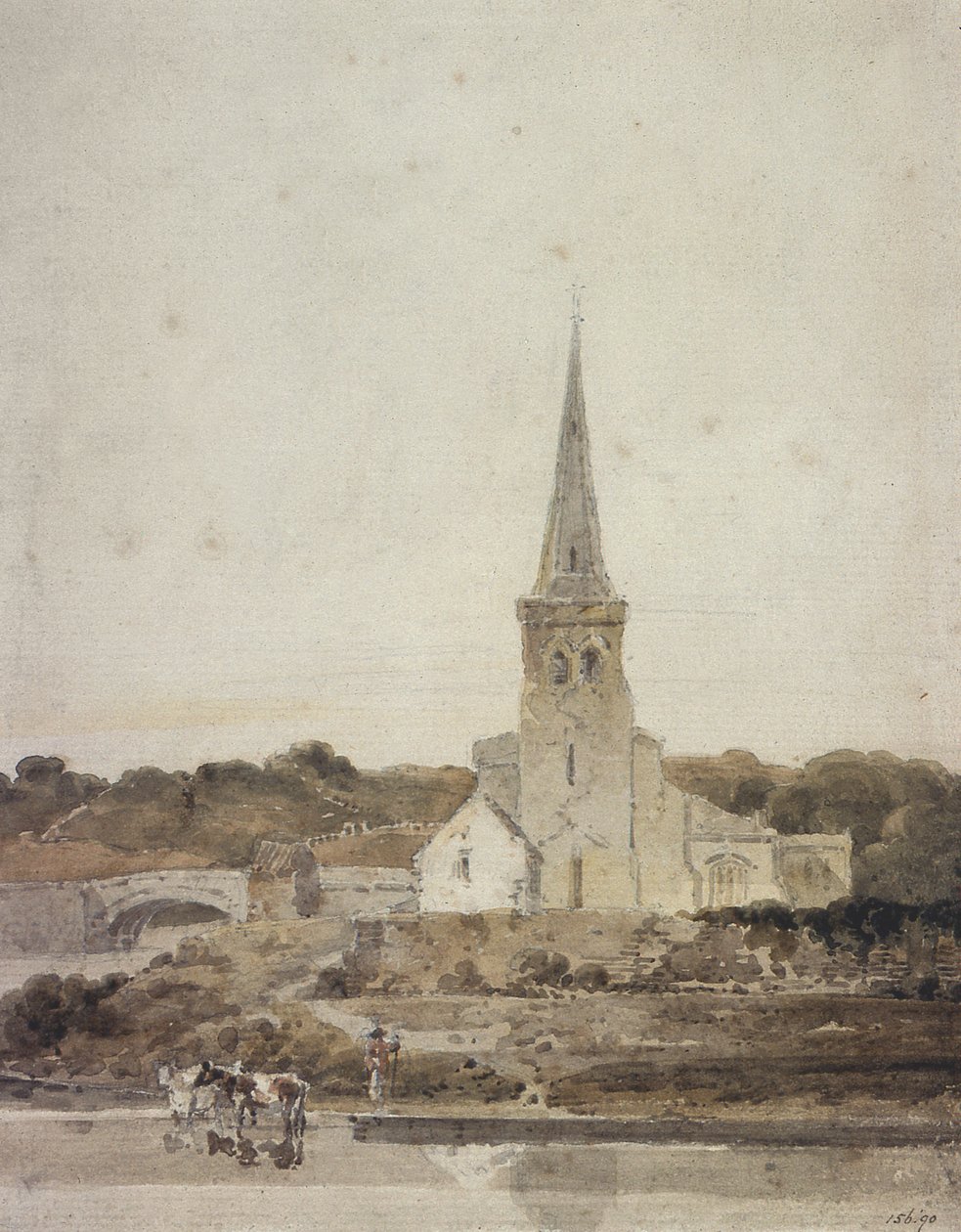 Landschaft mit einer Kirche an einem Fluss von Thomas Girtin