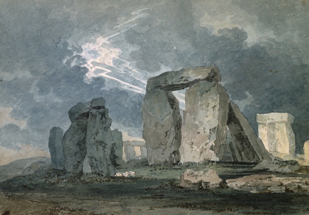 Stonehenge während eines Gewitters, ca. 1794 (Aquarell über Graphit, mit Rohrfeder berührt) von Thomas Girtin