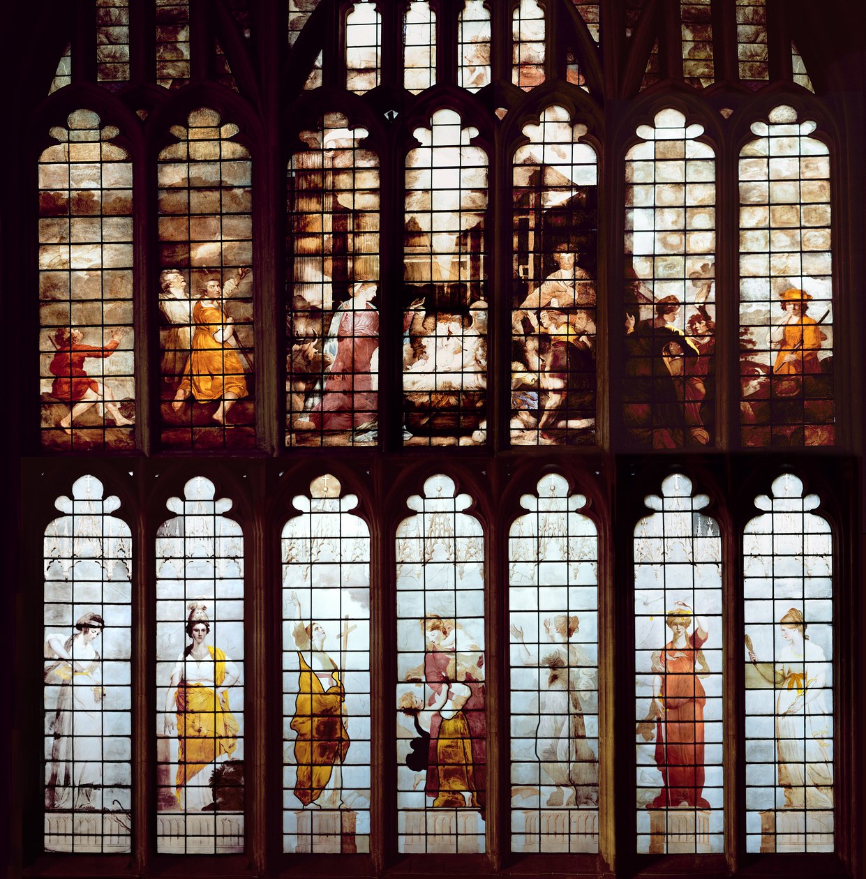 Geburtsszene und die Tugenden (Buntglas) von Thomas Jervais