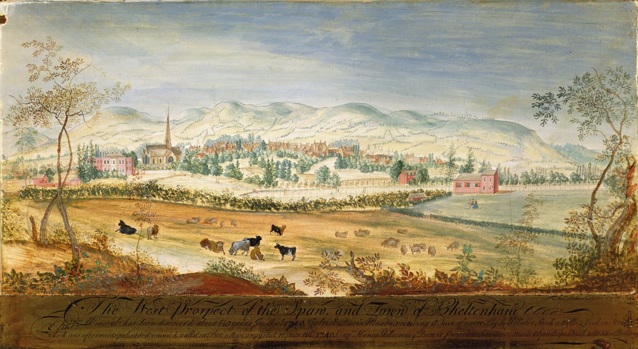 Westansicht des Kurorts und der Stadt Cheltenham, 1748 von Thomas Robins