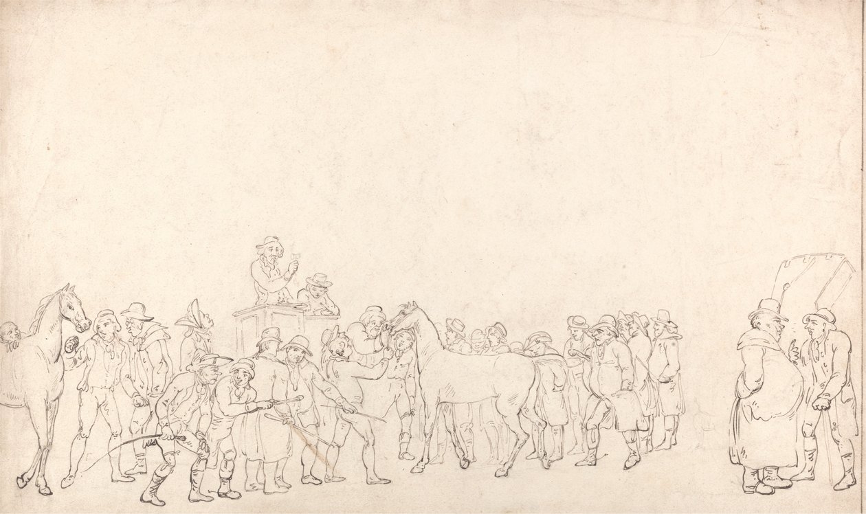 Ein Pferdeverkauf im Hopkins Repository (Umriss) von Thomas Rowlandson