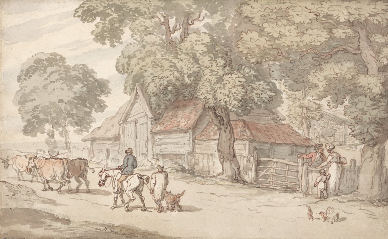 Eine Straße bei einem Bauernhof von Thomas Rowlandson