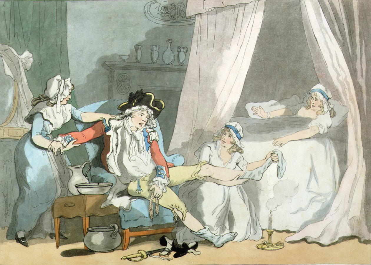 Vier Uhr in der Stadt, veröffentlicht 1788 (farbige Radierung mit Aquatinta) von Thomas Rowlandson