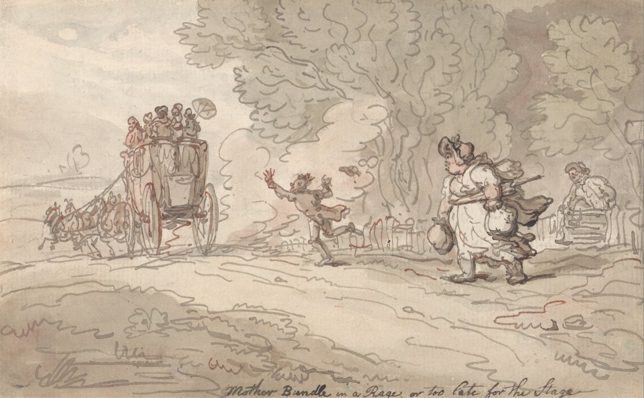 Mutter Bundle in Wut oder Zu spät für die Bühne von Thomas Rowlandson