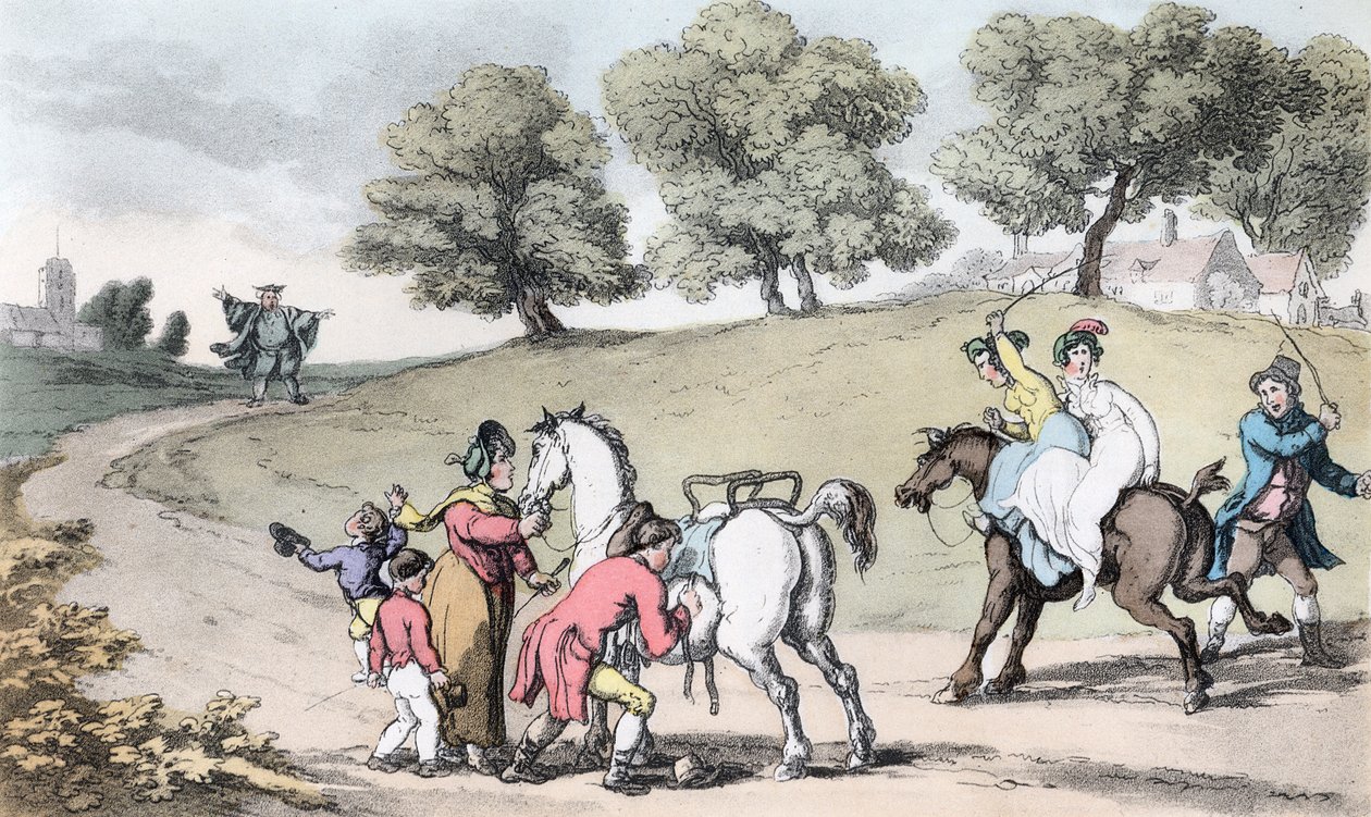 Die Familie des Vikars auf dem Weg zur Kirche, Illustration aus 