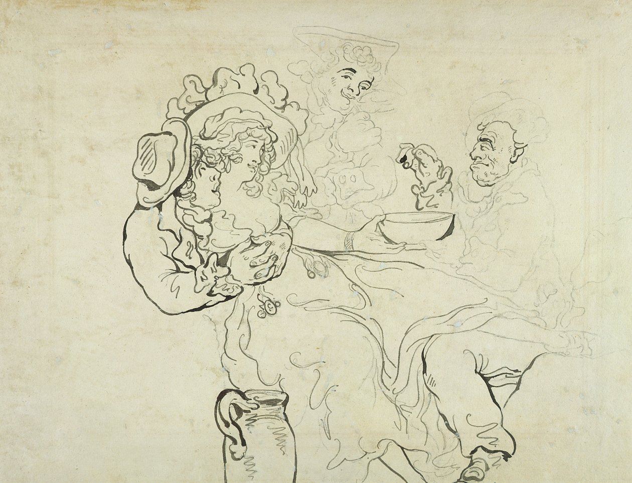 Drei Männer und eine Frau beim Trinken von Thomas Rowlandson