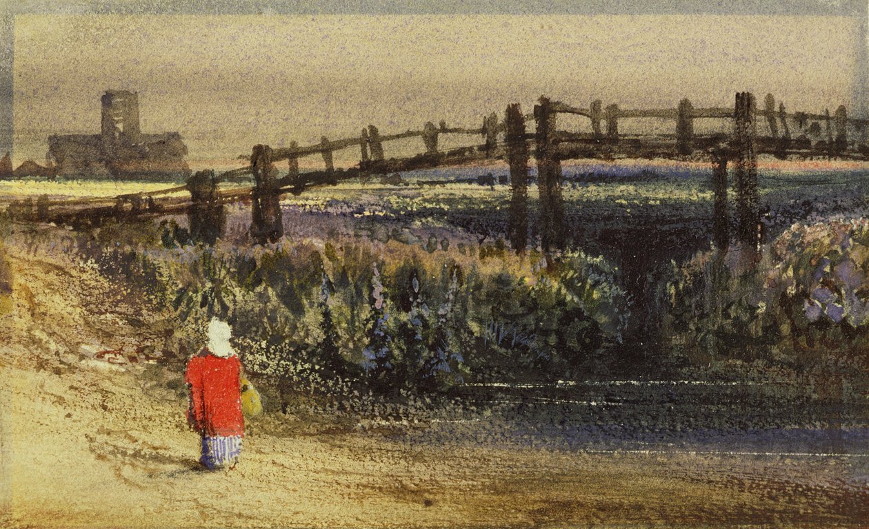 Die Fußgängerbrücke (Landschaft mit rotem Umhang) von Thomas Shotter Boys