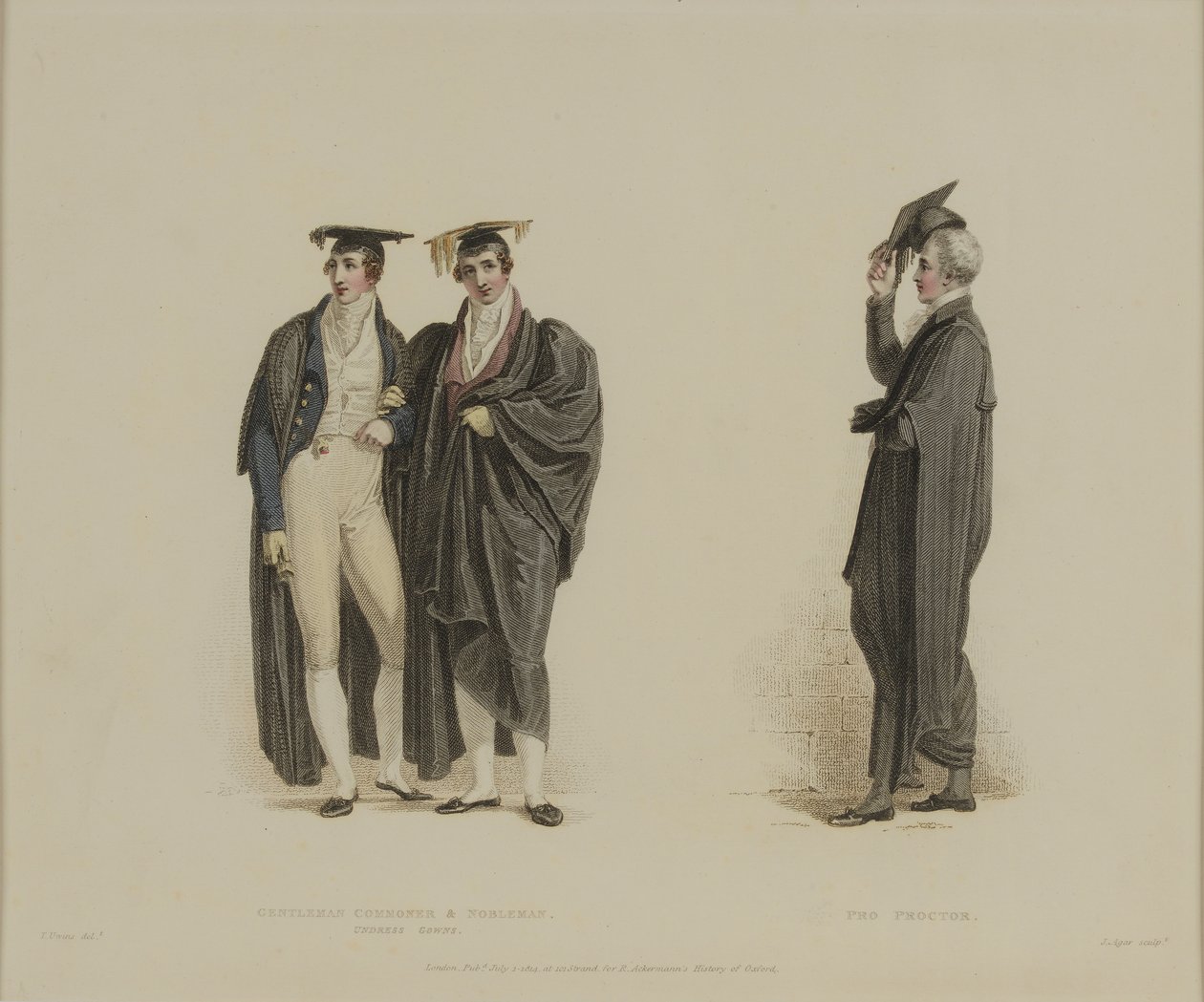 Gentleman Commoner und Nobleman mit Pro Proctor, graviert von J. Agar, veröffentlicht in R. Ackermanns 