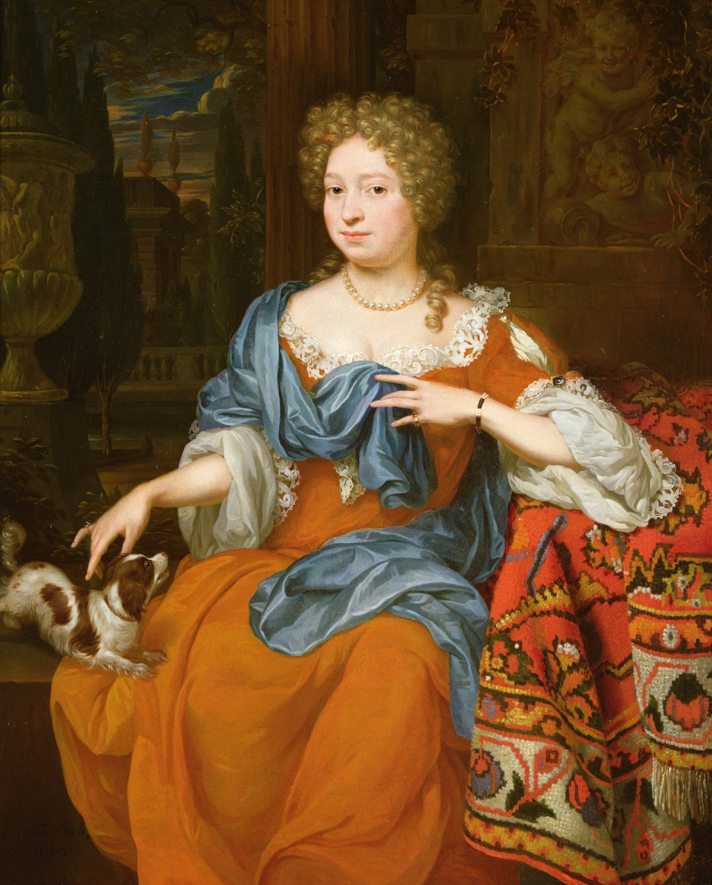 Porträt einer Dame in einem roten Kleid, 1691 von Thomas van der Wilt