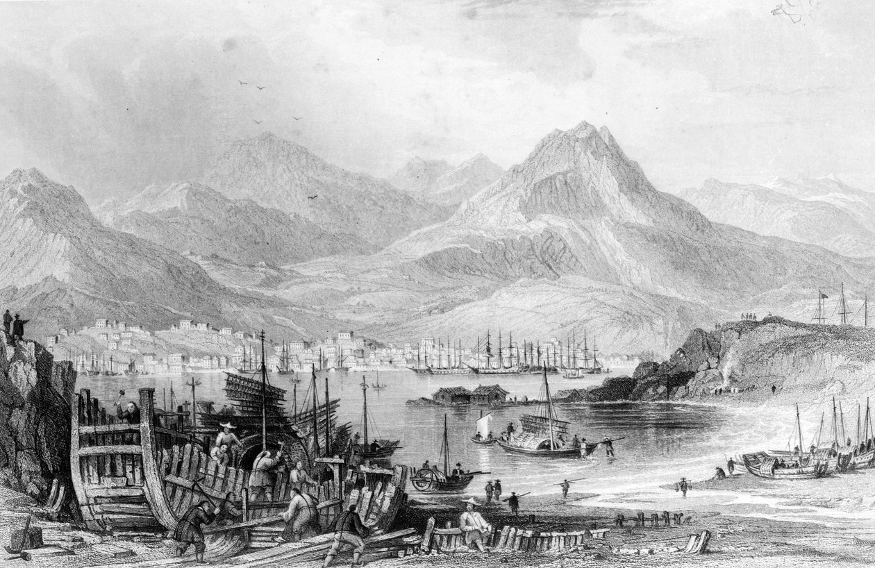 Hongkong von Kowloon, graviert von Samuel Fisher von Thomas Allom