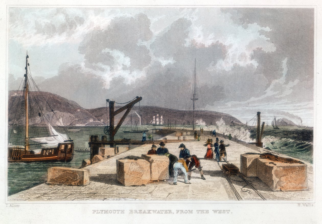 Plymouth Breakwater von Westen, 1829 von Thomas Allom