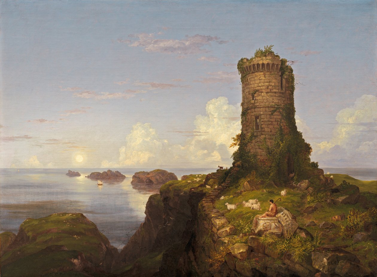 Italienische Küstenszene mit Ruinenturm von Thomas Cole