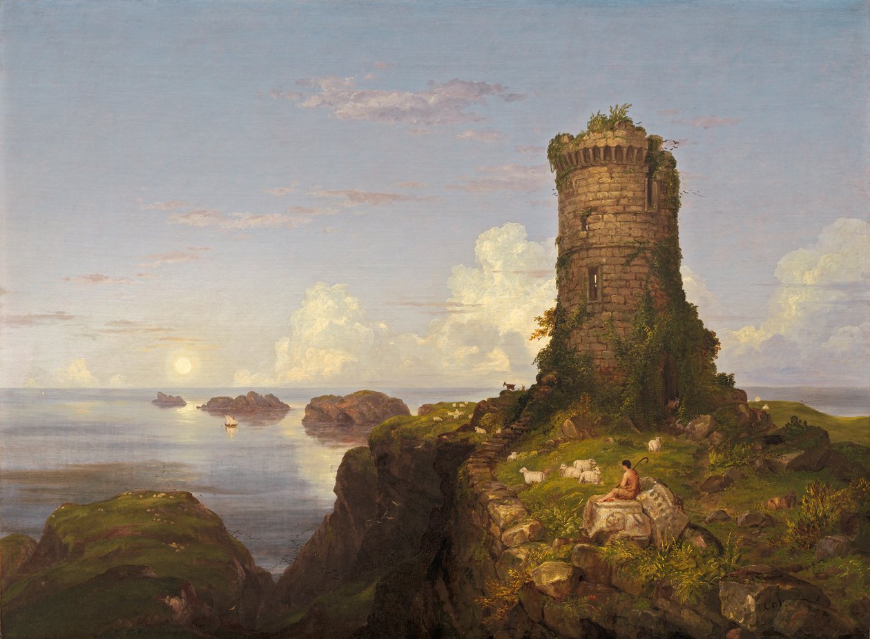 Italienische Küstenszene mit Ruinenturm von Thomas Cole