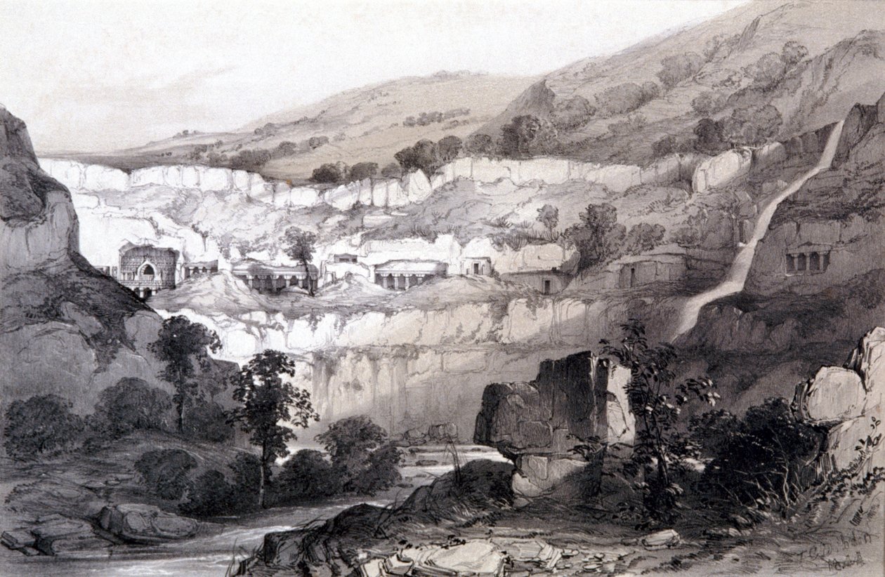 Ansicht der Höhlen, Ajunta, Indien, 1844 von Thomas Colman Dibdin