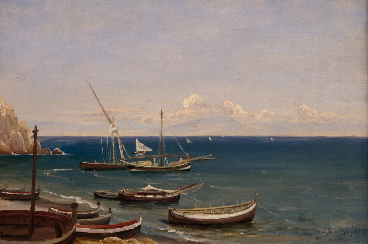 Boote am Strand von Amalfi von Thomas Fearnley