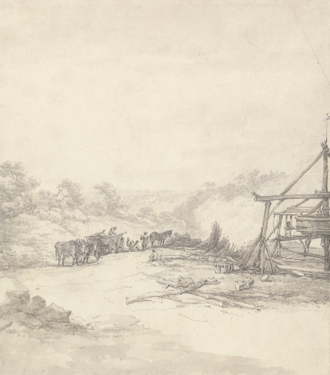 Entladen von Grubenstützen in Coalbrookdale von Thomas Hearne