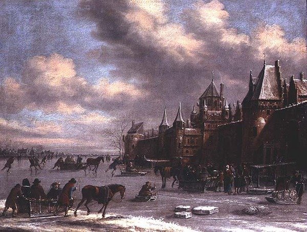 Niederländische Eislaufszene an einem Ästuar von Thomas Heeremans