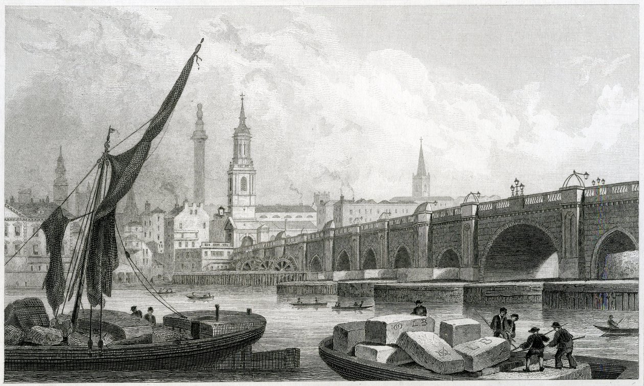 Alte London Bridge, von Southwark, 1829 von Thomas Hosmer Shepherd