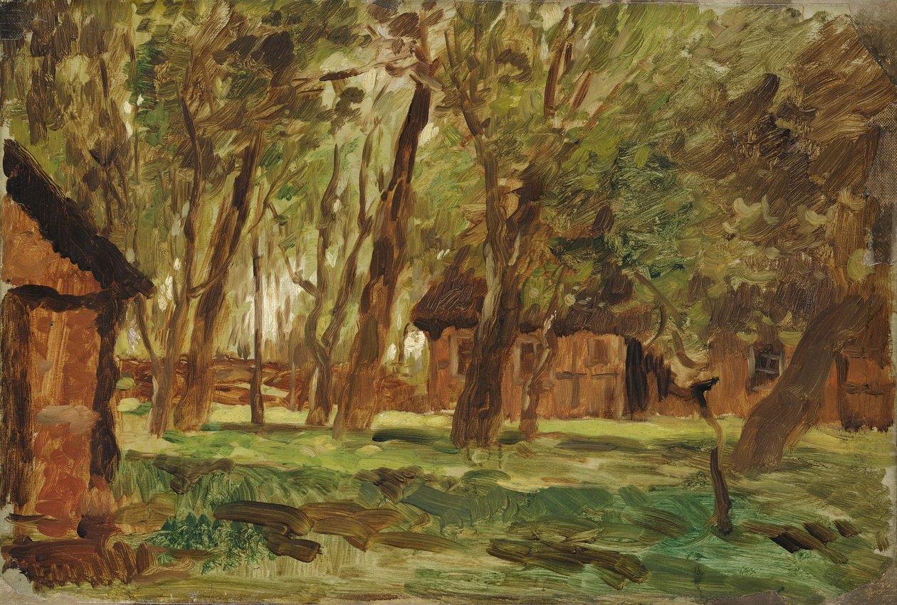 Bauernhof unter Bäumen von Thomas Ludwig Herbst