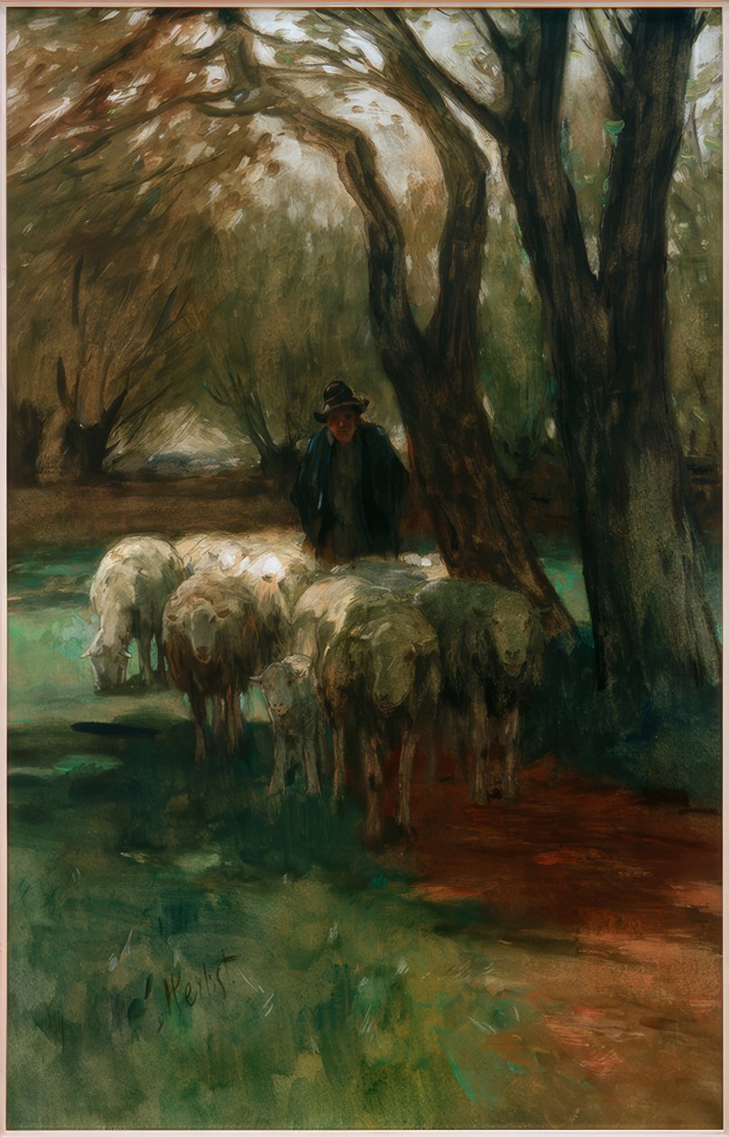 Schäfer mit Herde von Thomas Ludwig Herbst