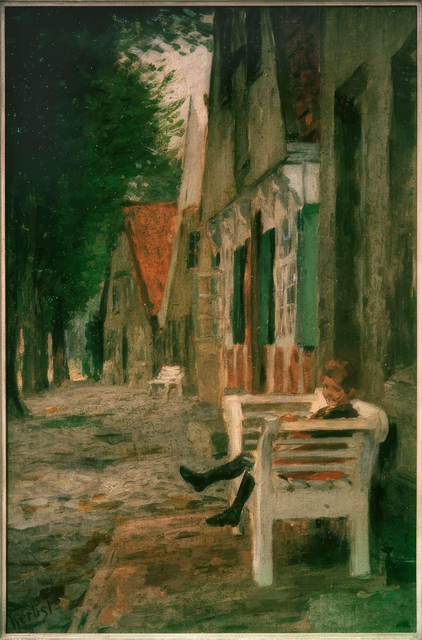 Straße mit Mädchen auf der Bank von Thomas Ludwig Herbst