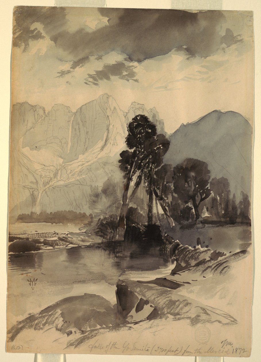 Zeichnung, Wasserfälle von Yosemite, 1872 von Thomas Moran