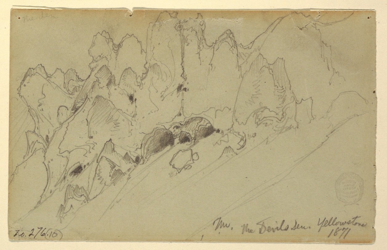 Zeichnung, Teufelsloch, Yellowstone, 1871 von Thomas Moran