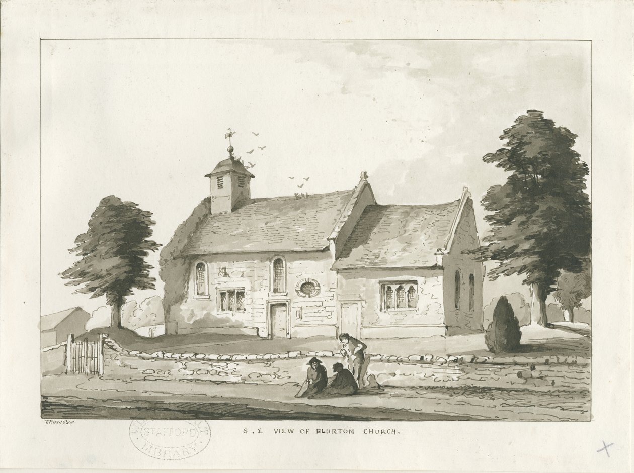 Blurton Kirche: Sepia-Zeichnung von Thomas Peploe Wood
