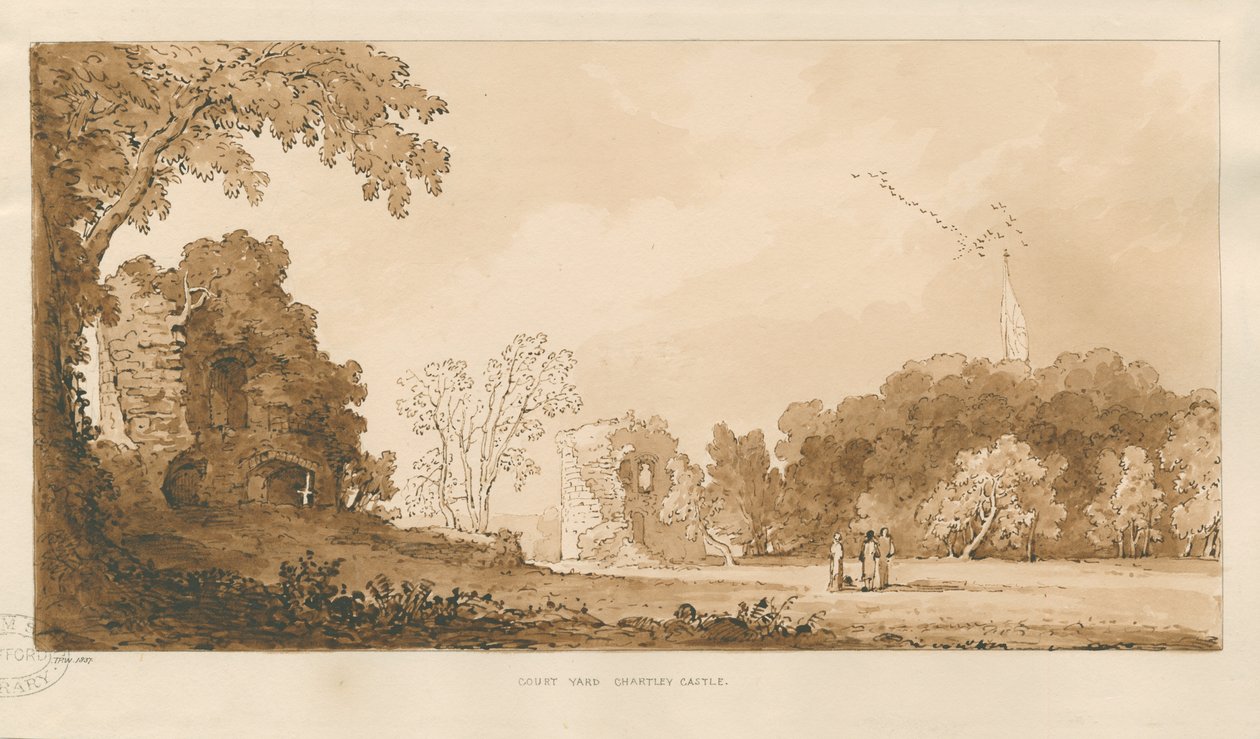 Chartley Castle: Rot-Sepia-Zeichnung von Thomas Peploe Wood