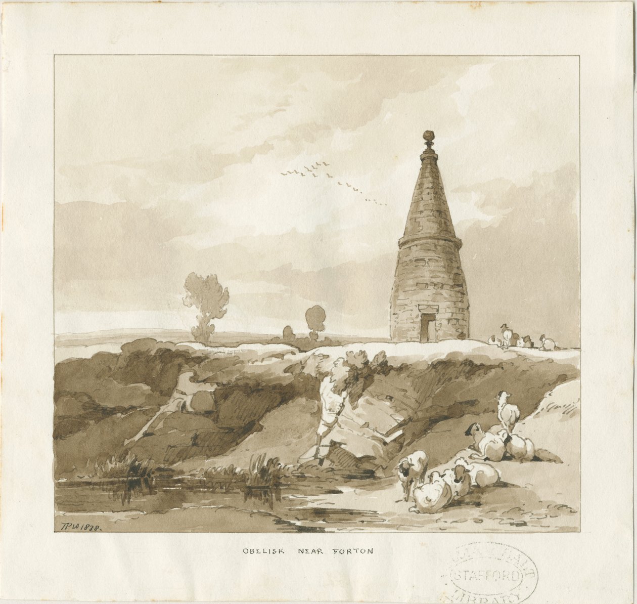 Forton - Obelisk: Waschzeichnung von Thomas Peploe Wood