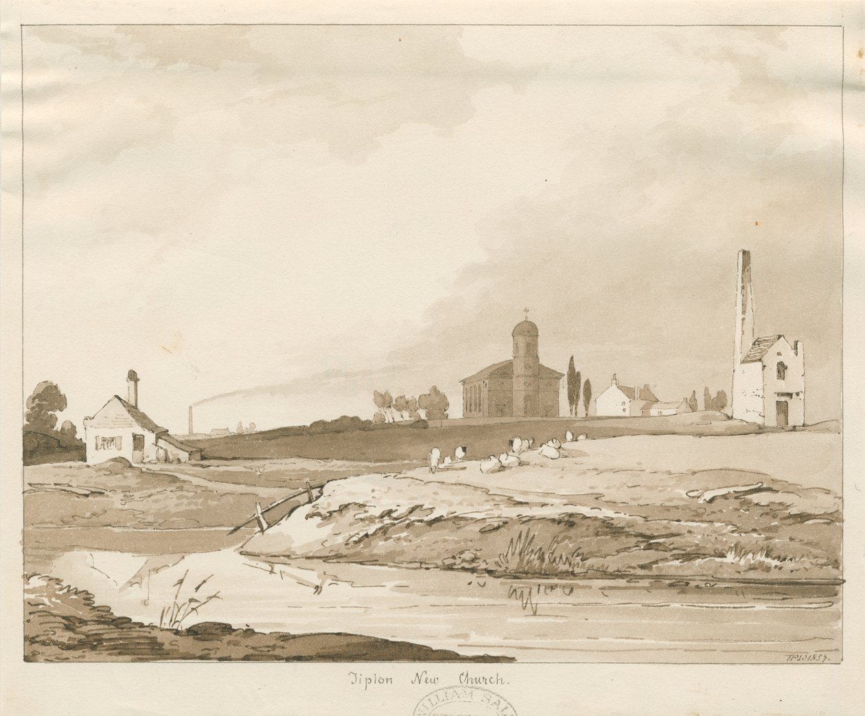 Tipton Neue Kirche: Sepia-Waschzeichnung von Thomas Peploe Wood
