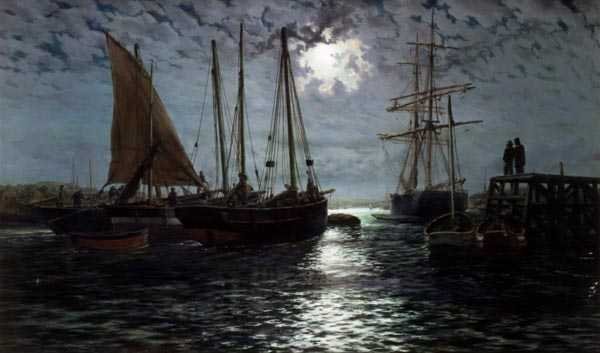 Ein mondbeschienener Hafen von Thomas Rose Miles