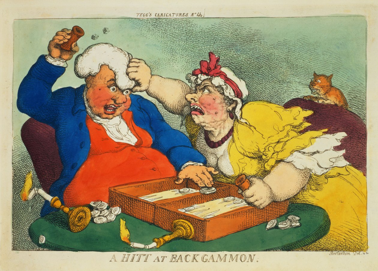 Ein Treffer beim Backgammon (farbige Radierung) von Thomas Rowlandson