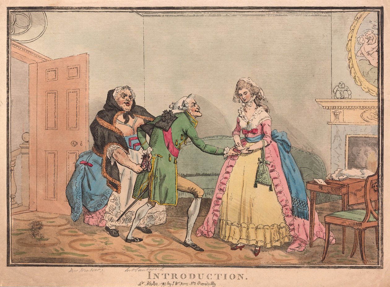 Einführung, veröffentlicht 1793 (handkolorierter Stich) von Thomas Rowlandson