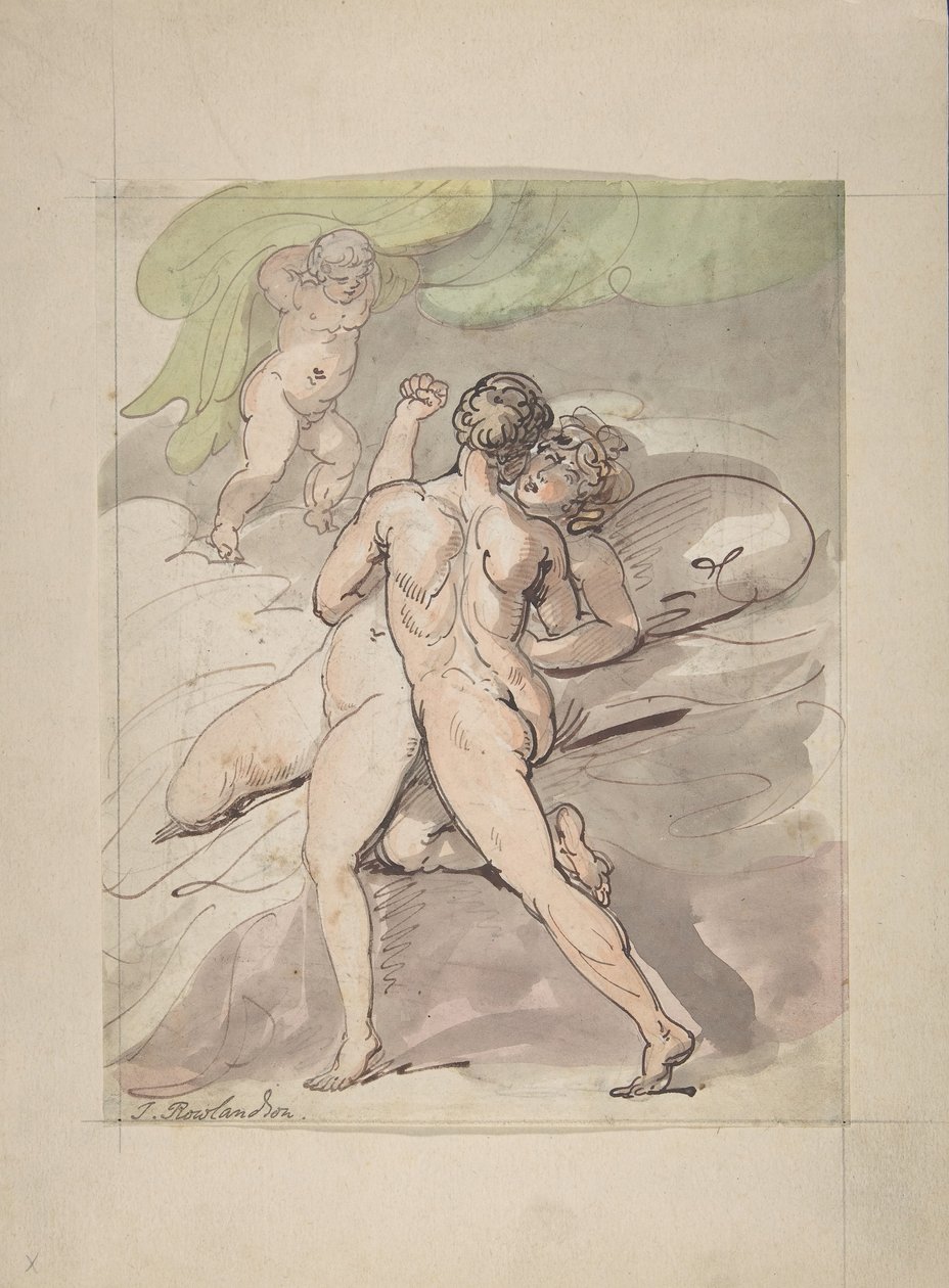 Nacktes Paar umarmt sich von Thomas Rowlandson