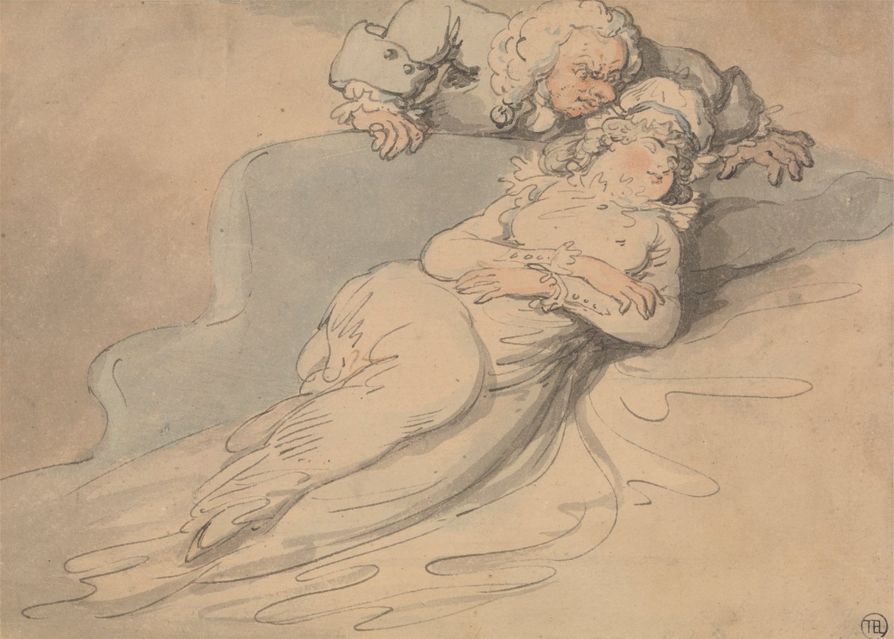 Schlafende Frau von einem Mann beobachtet von Thomas Rowlandson
