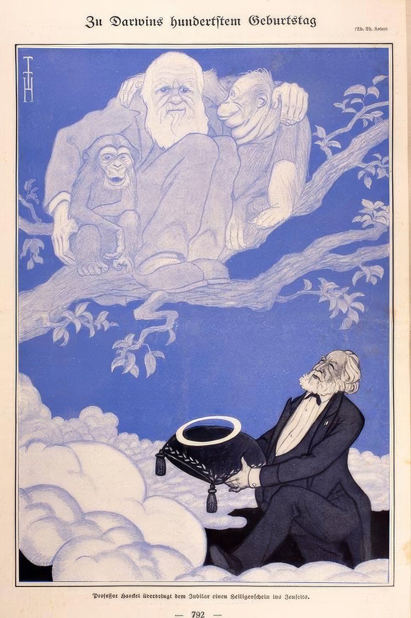 1909 Karikatur Darwin, Affen, Haeckel von Thomas Theodor Heine