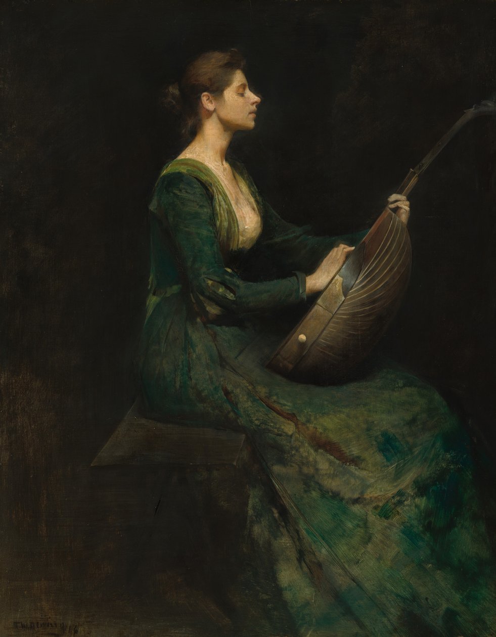 Dame mit Laute von Thomas Wilmer Dewing