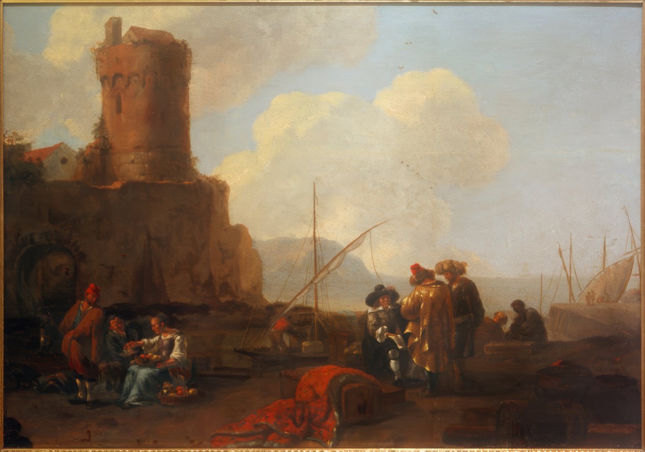Seehafen mit Turmruine von Thomas Wijck