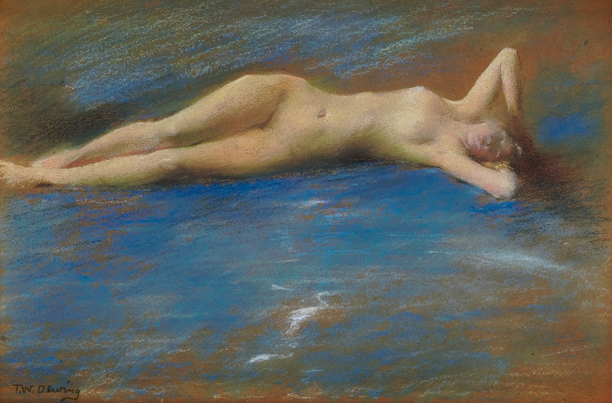 Liegende Aktfigur eines Mädchens von Thomas Wilmer Dewing