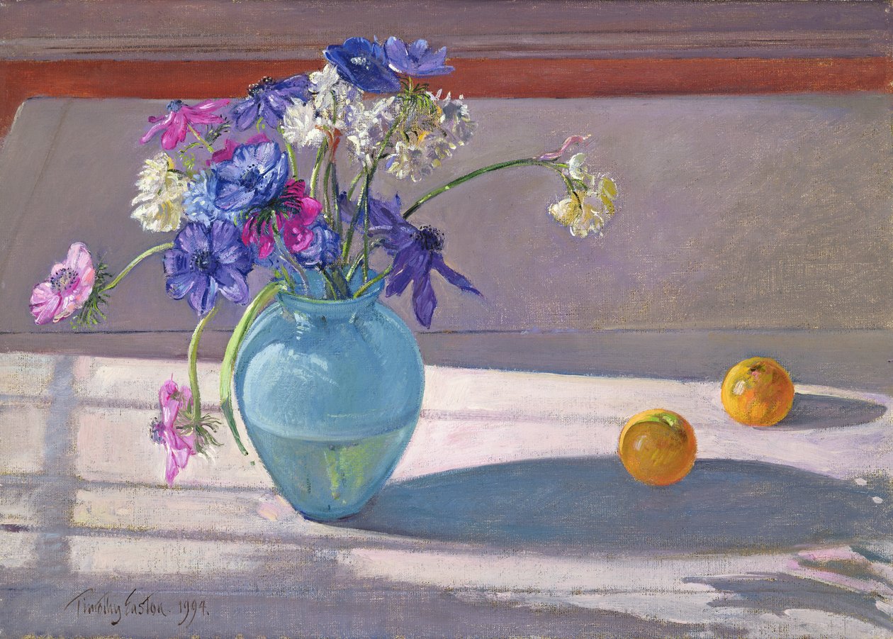 Anemonen und eine blaue Glasvase, 1994 von Timothy Easton