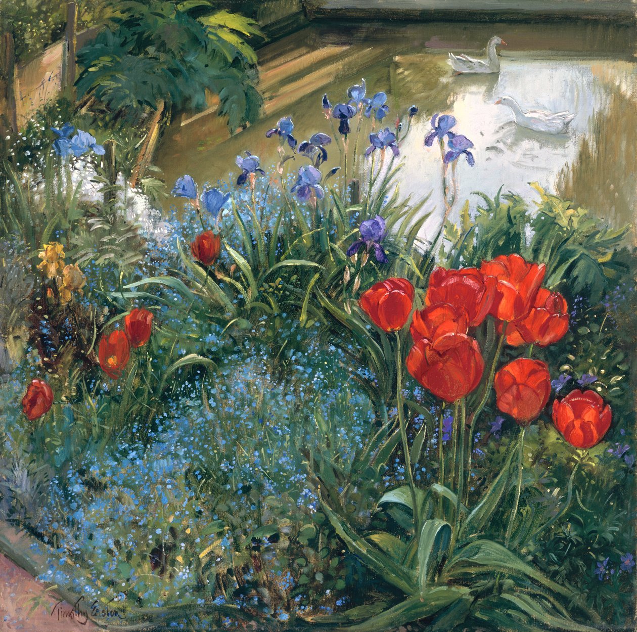 Rote Tulpen und Gänse von Timothy Easton