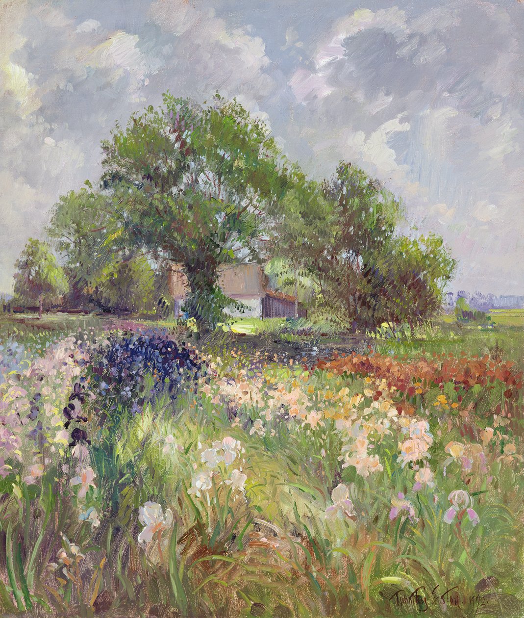 Weißer Stall und Irisfeld, 1992 von Timothy Easton