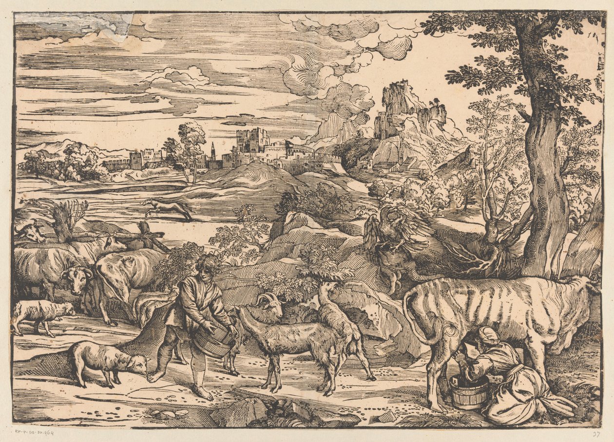 Landschaft mit Milchmädchen von Titiaan