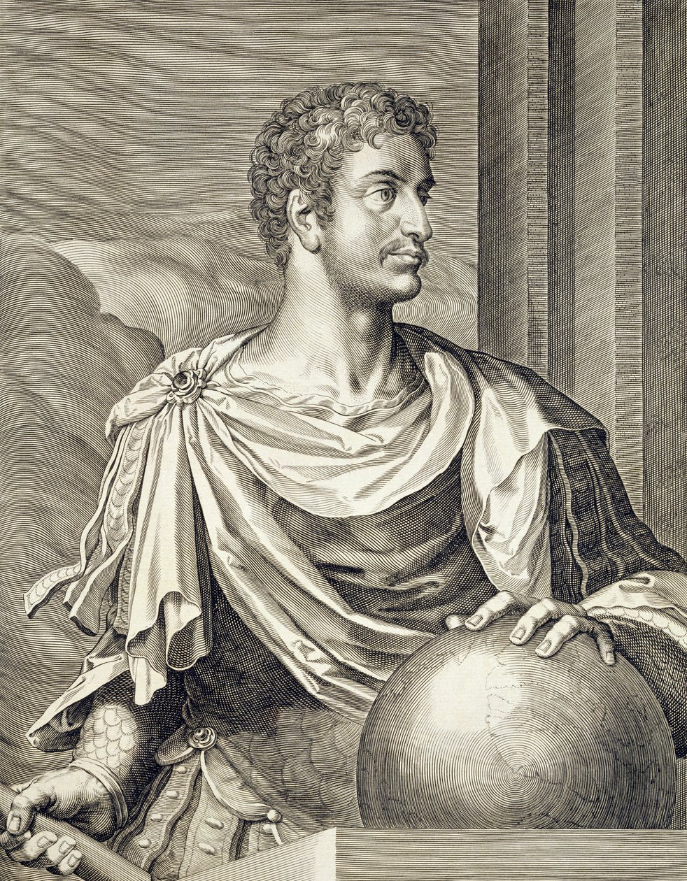 D. Octavius Augustus (63 v. Chr. - 14 n. Chr.) Kaiser von Rom 27 v. Chr. - 14 n. Chr. graviert von Aegidius Sadeler (1570-1629) von Tiziano Vecelli