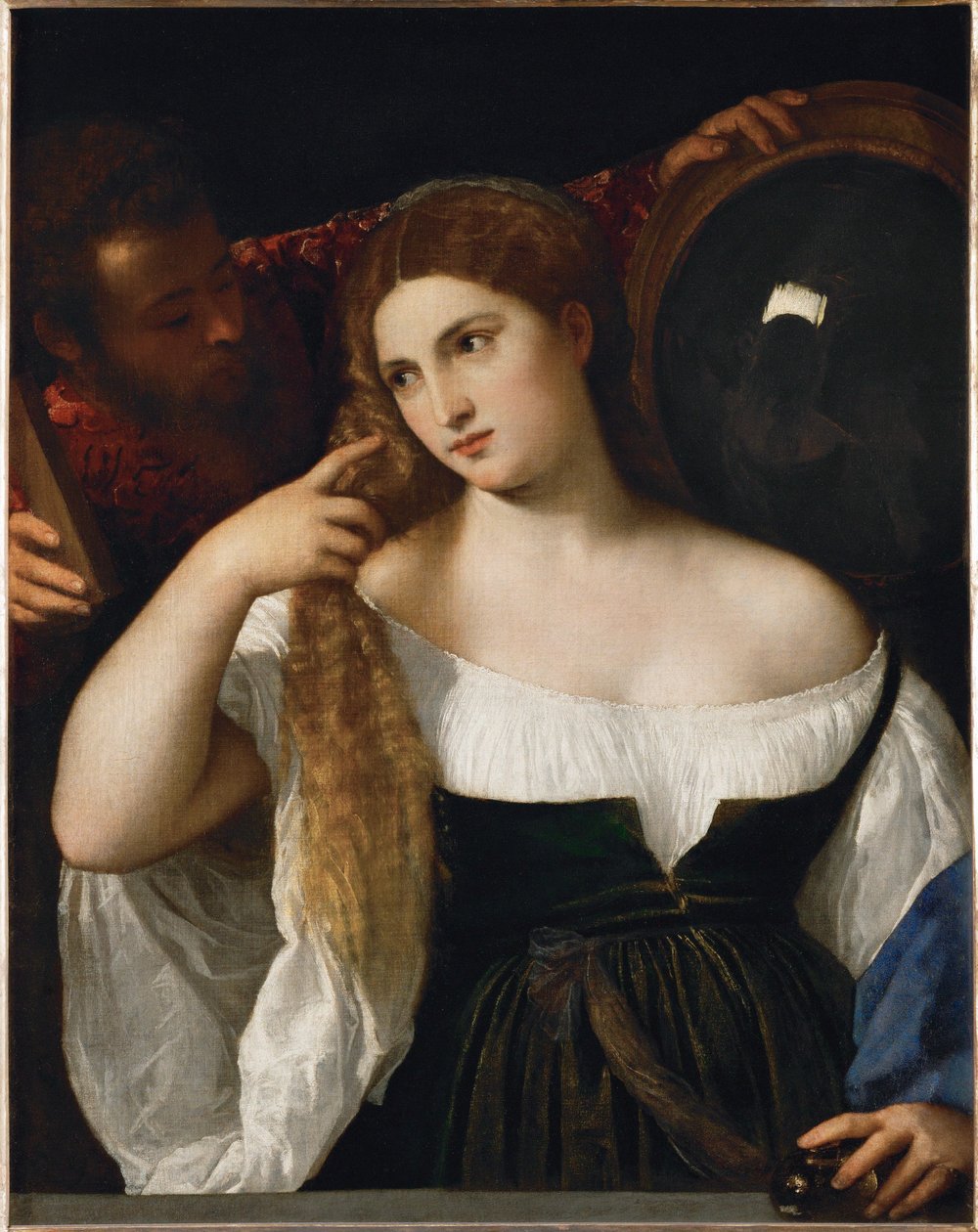 Frau mit Spiegel von Titian (c.1488 1576)