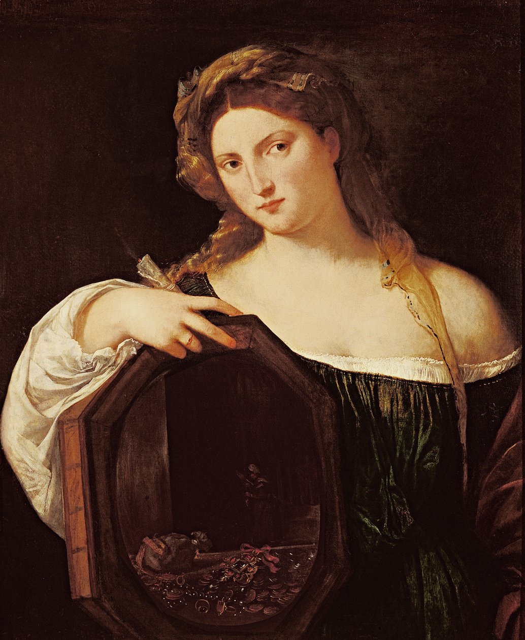 Allegorie der Eitelkeit oder Junge Frau mit Spiegel, um 1515 von Tiziano Vecelli