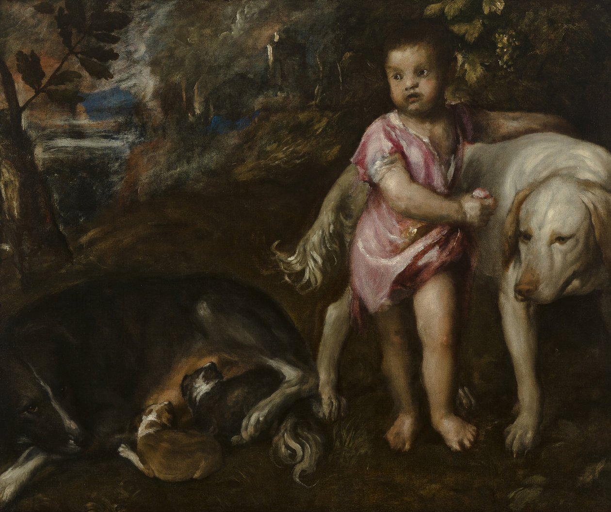 Junge mit Hunden in einer Landschaft von Tiziano Vecelli