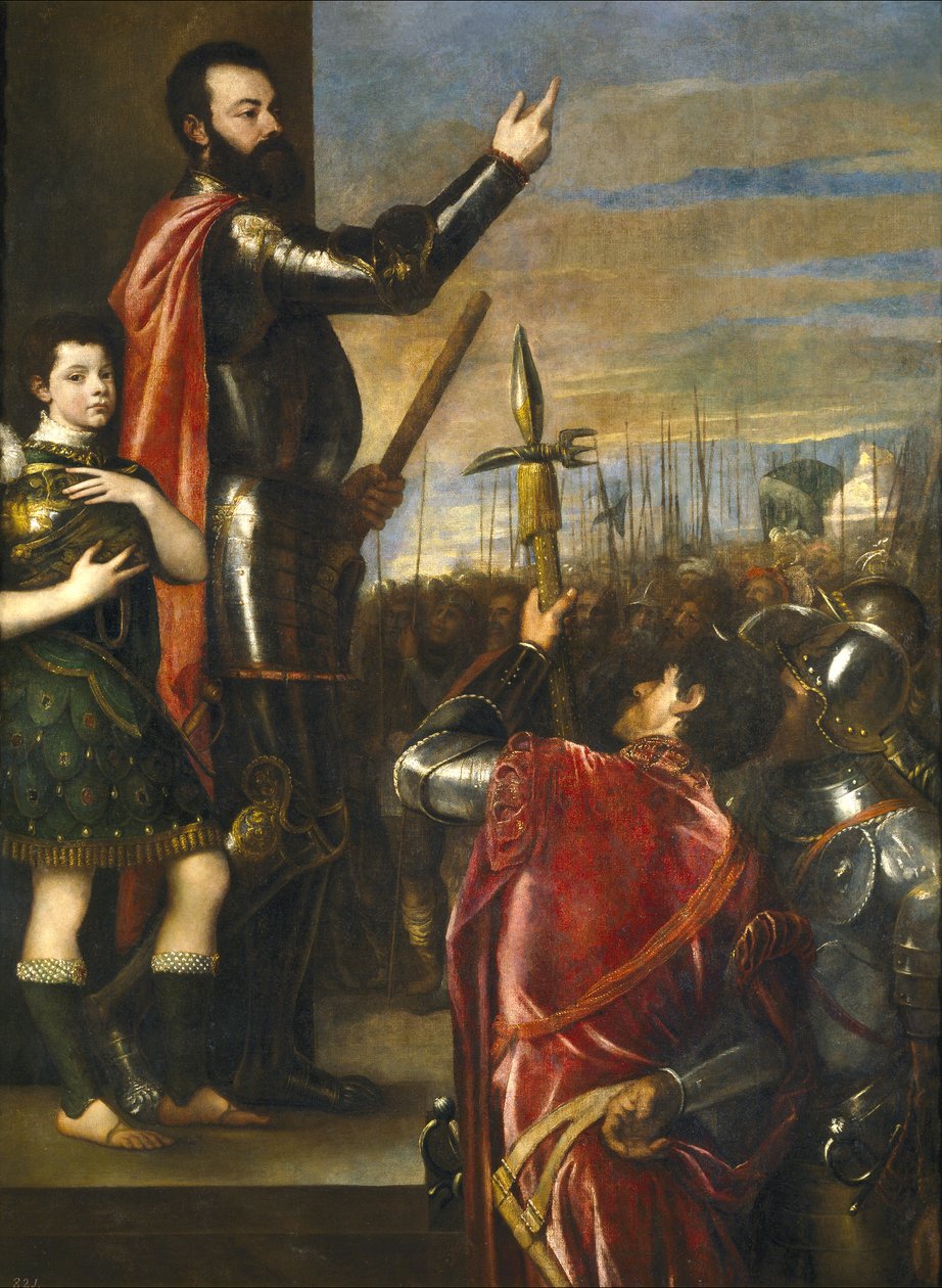 Der Marquis von Vasto spricht zu seinen Truppen von Tiziano Vecelli