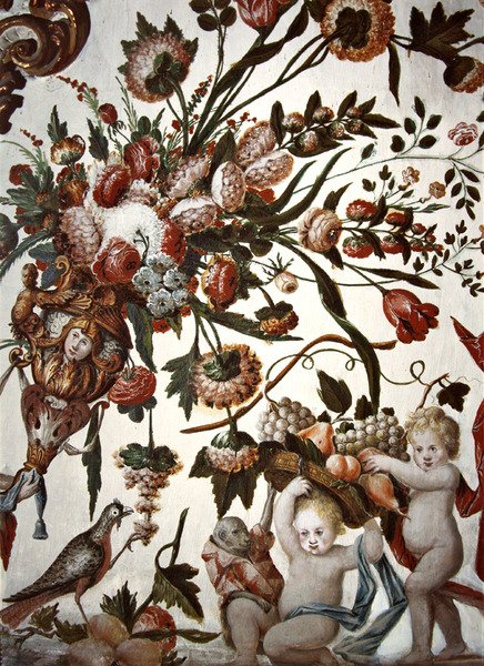 Dekor belebt mit Blumen, Putti und einem Vogel von Tomas Ferrer